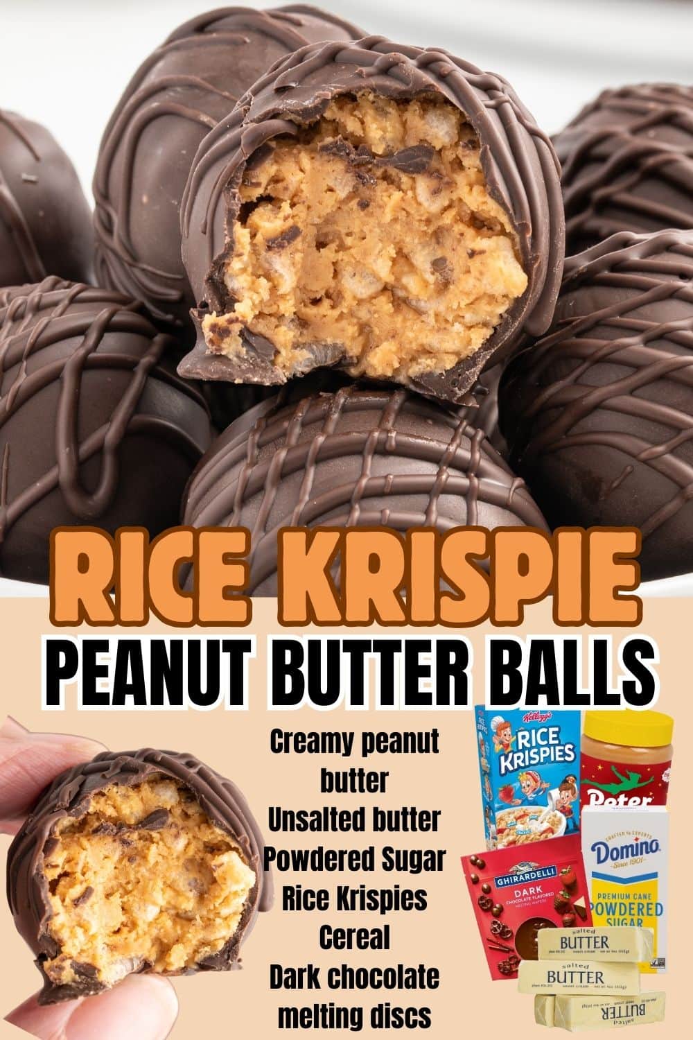 A pile of rice krispie peanut butter balls with the piece on top being half bitten