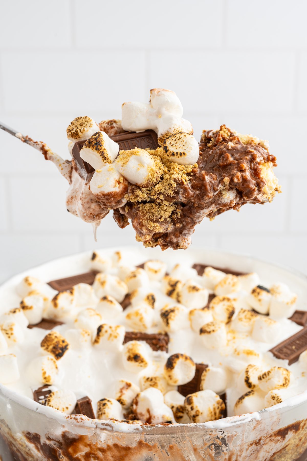 a spoonful of S'mores Dessert Trifle.