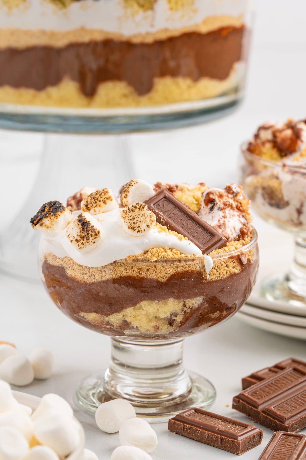 S'mores Dessert Trifle in a serving glass.