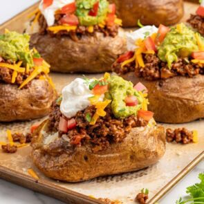 taco potatoes on top of baking sheet.