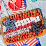 4th of July Fruit and Snack Tray on the table.