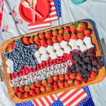 4th of July Fruit and Snack Tray on the table.