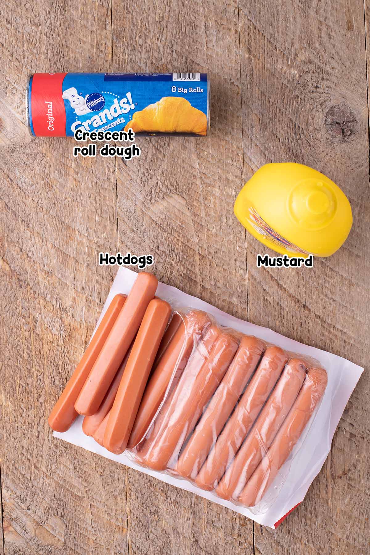 Campfire Crescent Roll Hot Dogs ingredients.