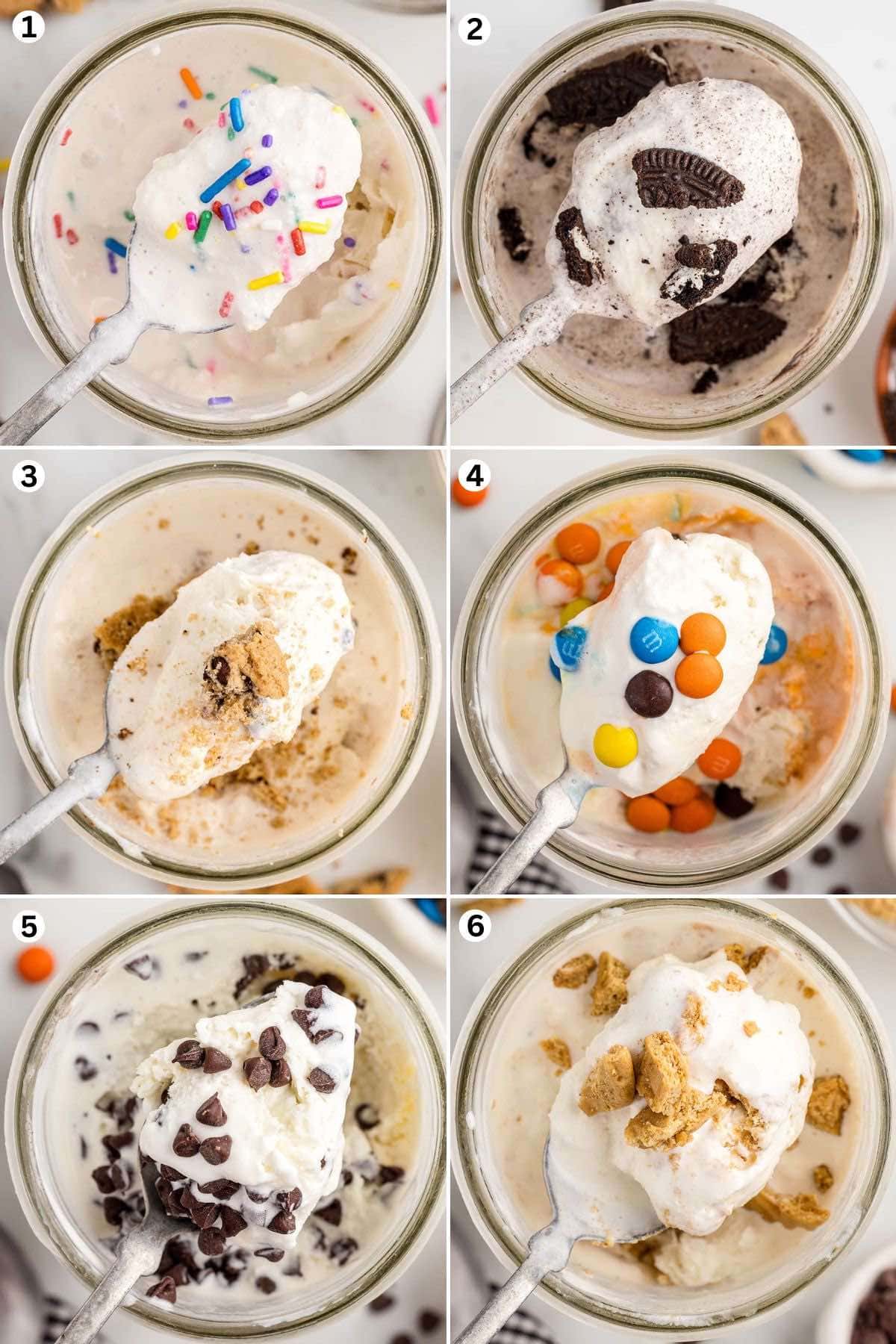 ice cream inside mason jar with different toppings.