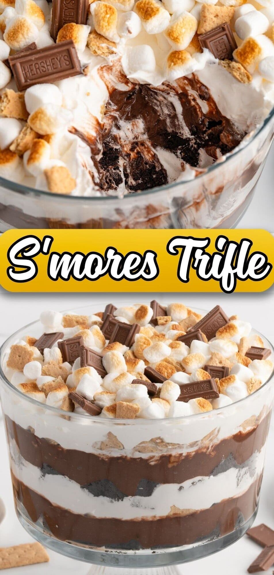 S'mores Dessert Trifle in a clear trifle bowl