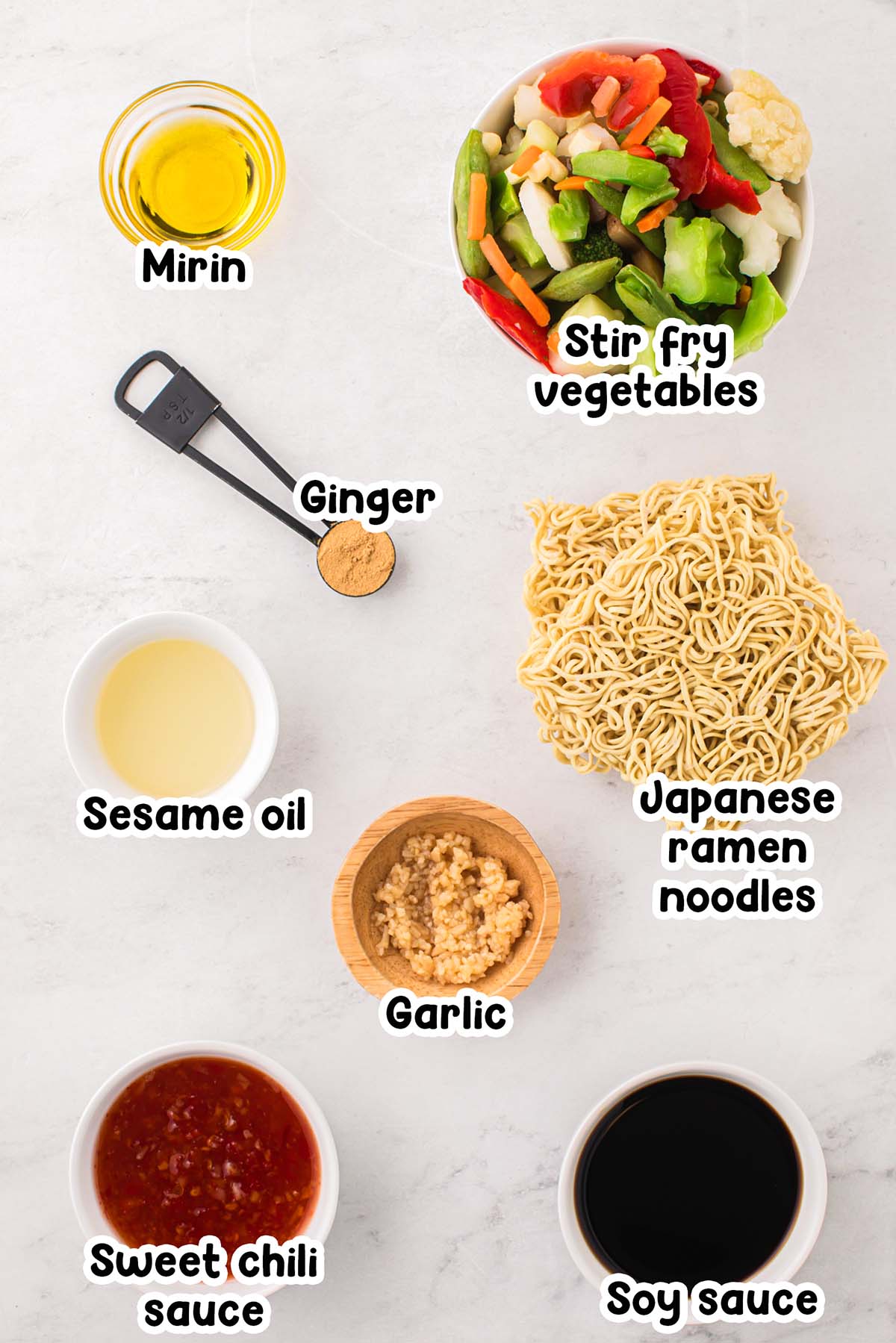 Ramen Noodle Stir Fry ingredients.