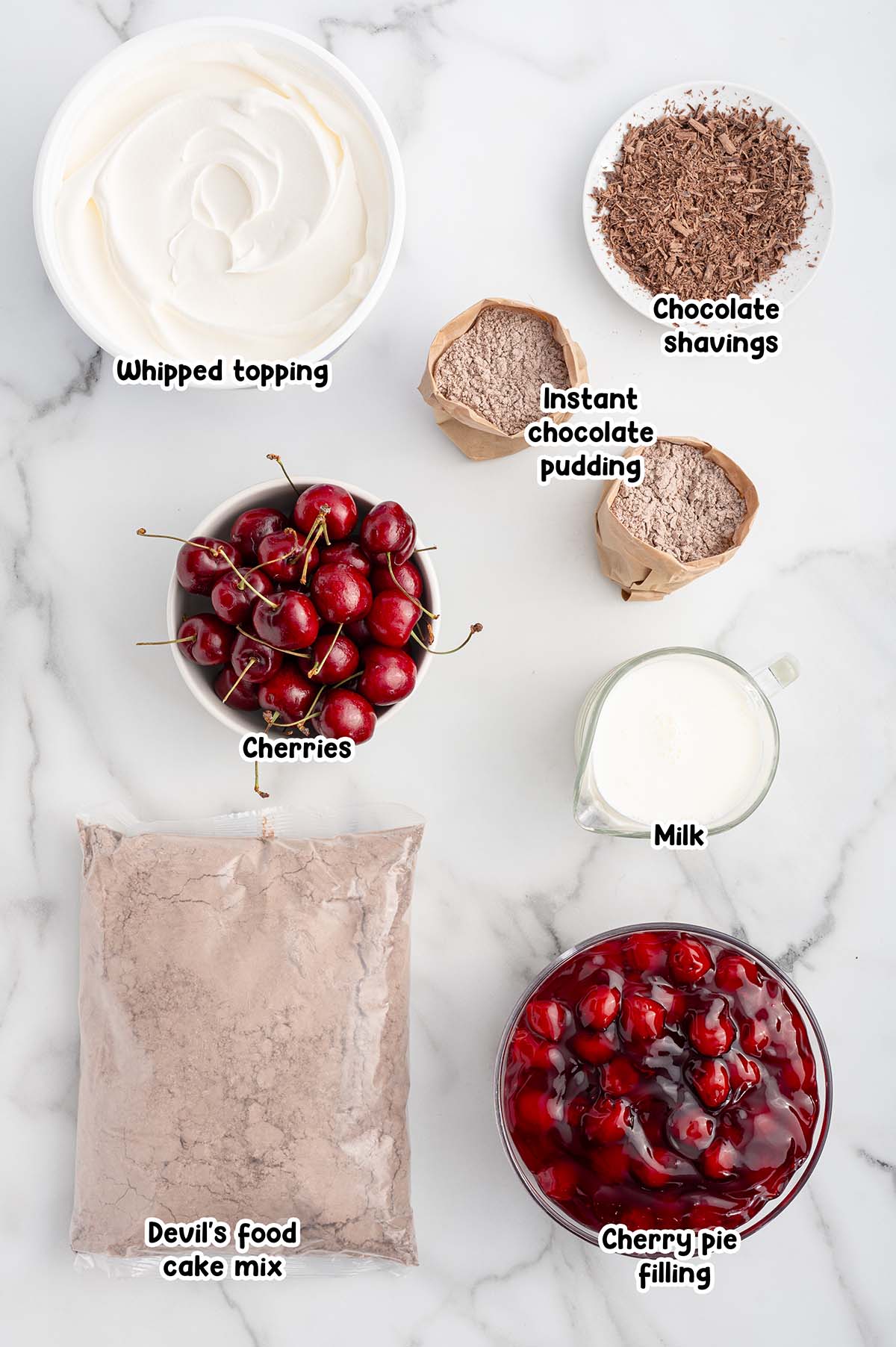 Black Forest Trifle ingredients.