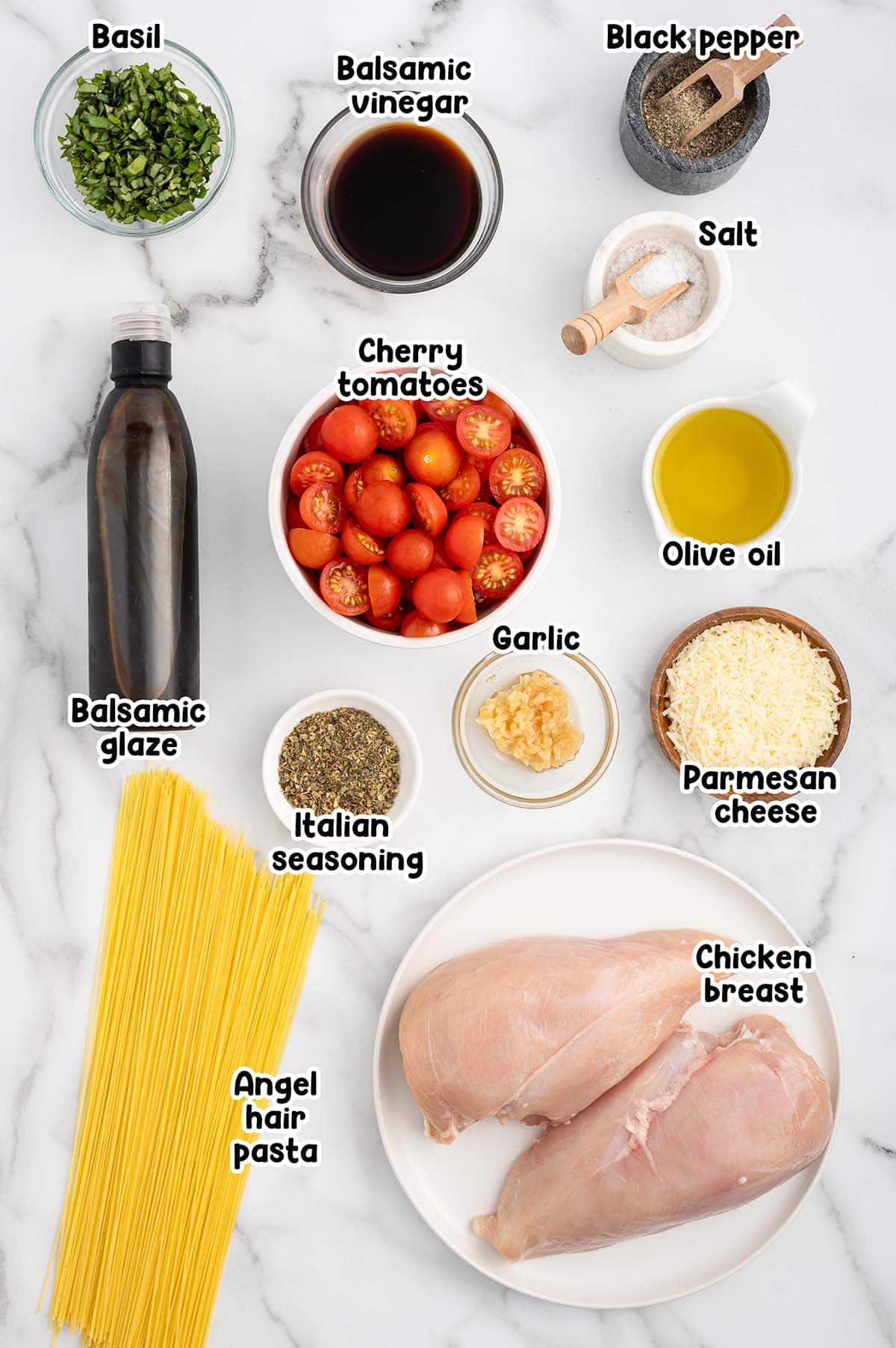 Bruschetta Chicken Pasta ingredients.