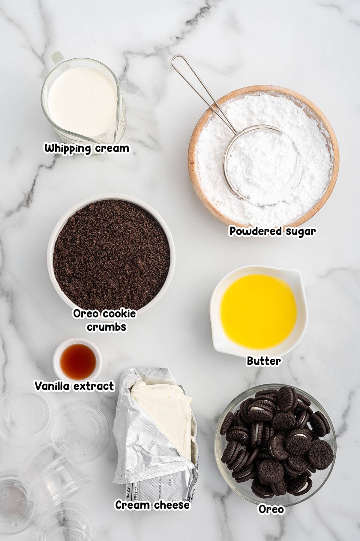 Oreo Dessert Cups ingredients.