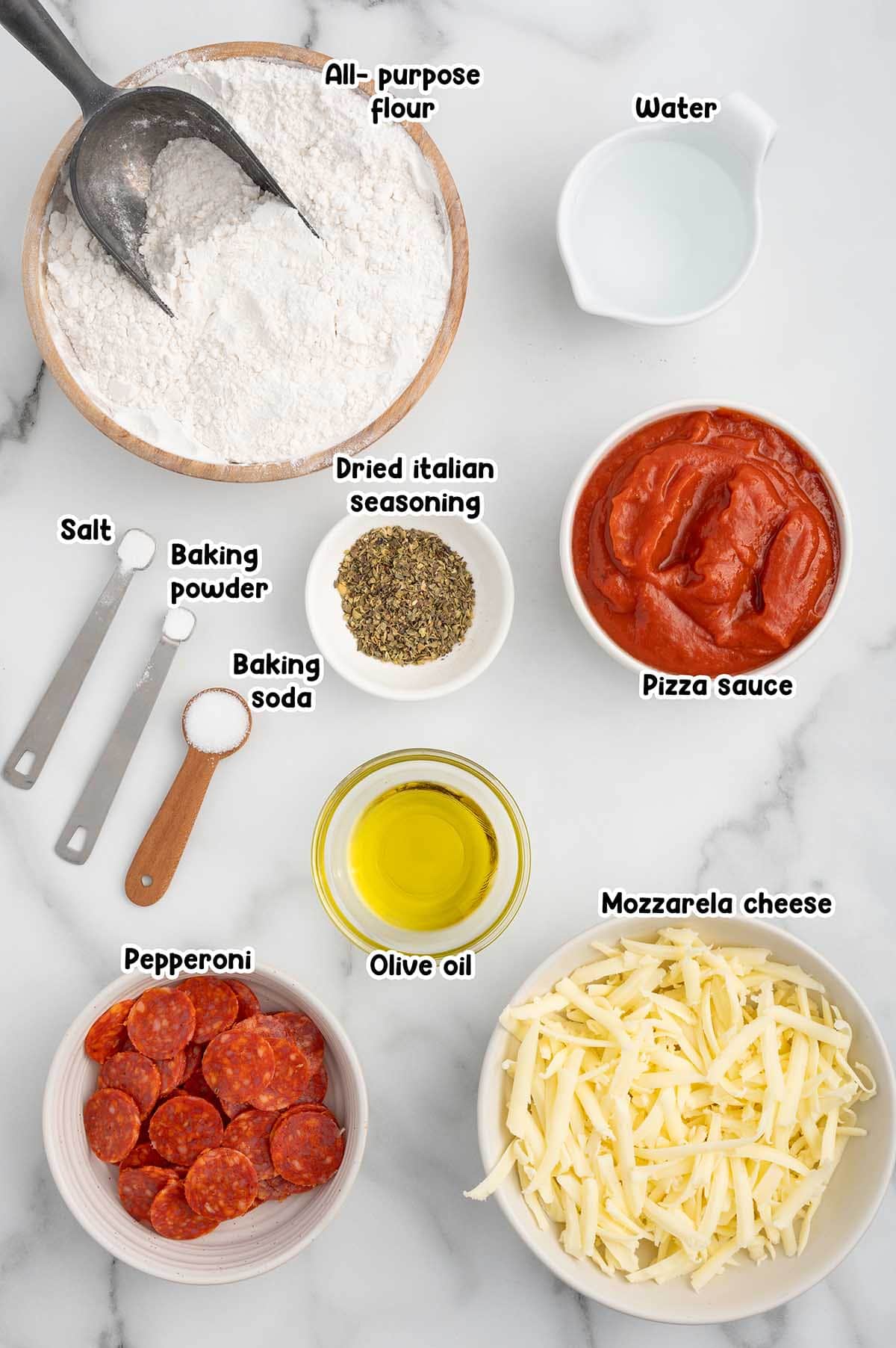 Pizza in a Mug ingredients.