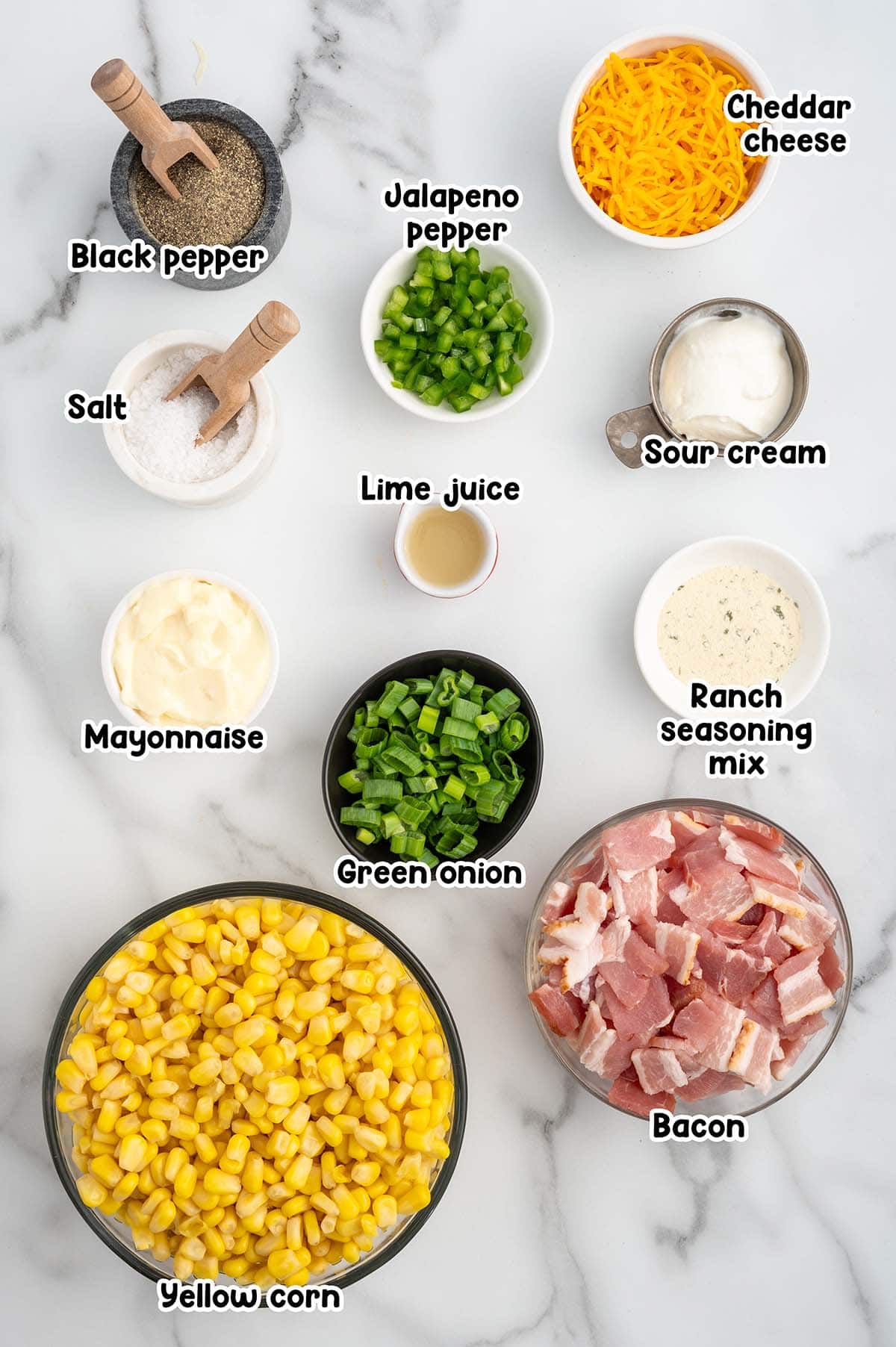 Crack Corn Salad ingredients.