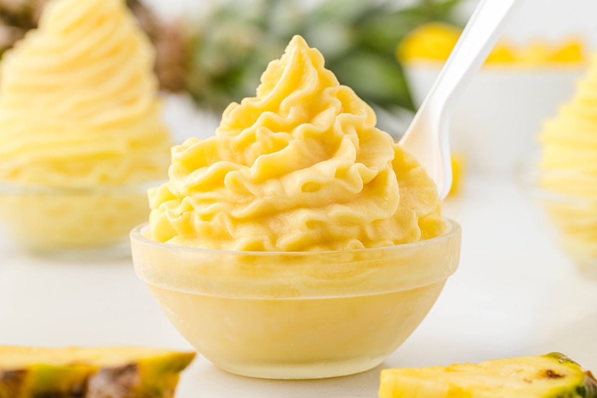 homemade dole whip in a bowl. 