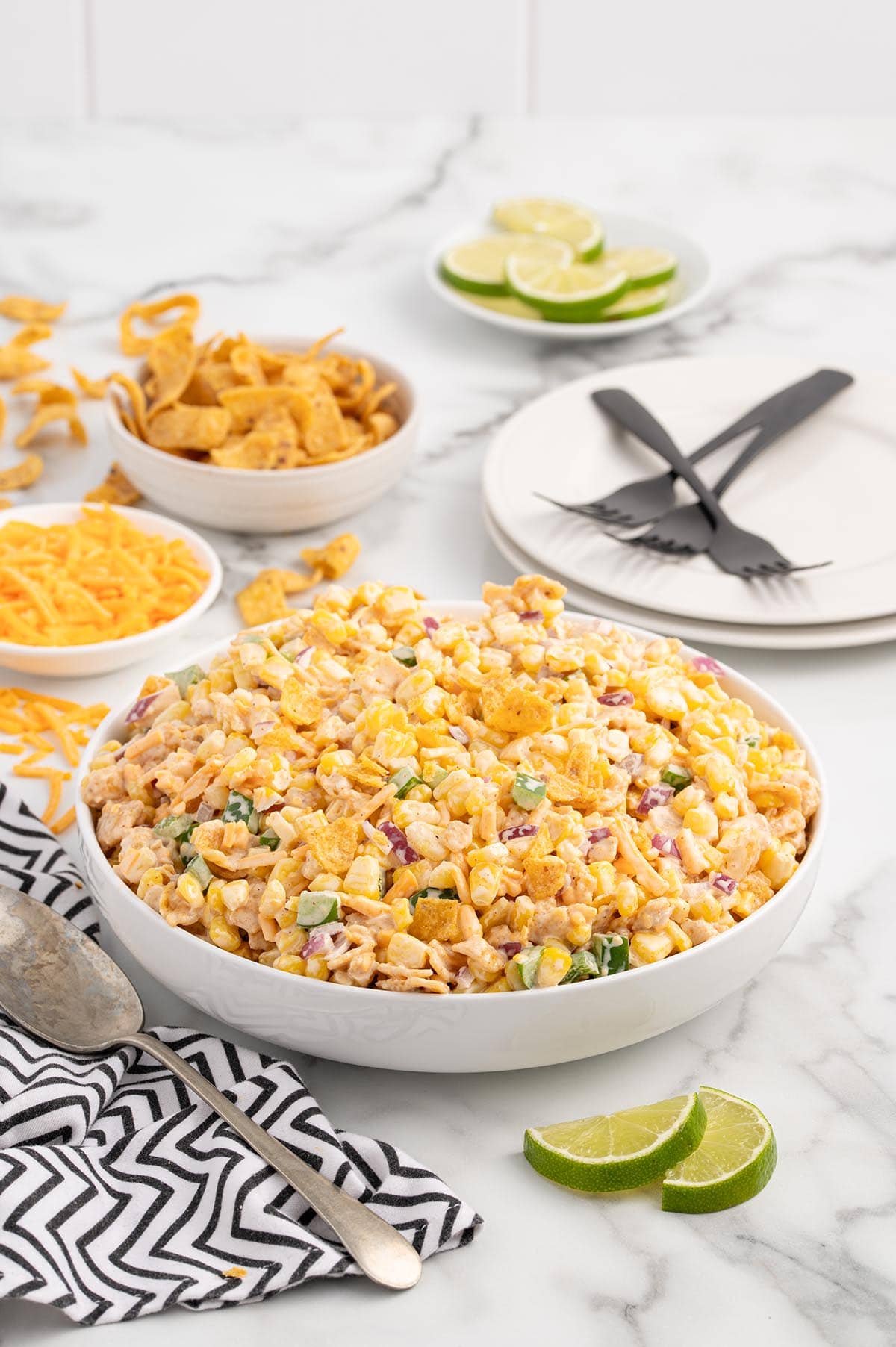 a big bowl of fritos corn salad. 