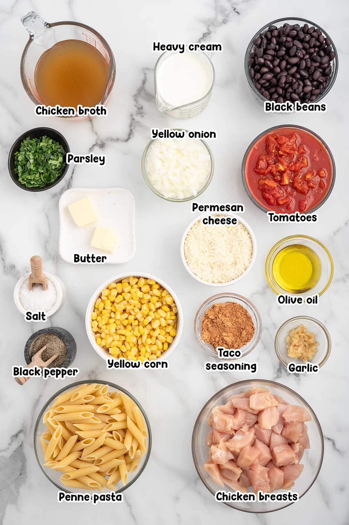 Southwest Chicken Pasta ingredients.