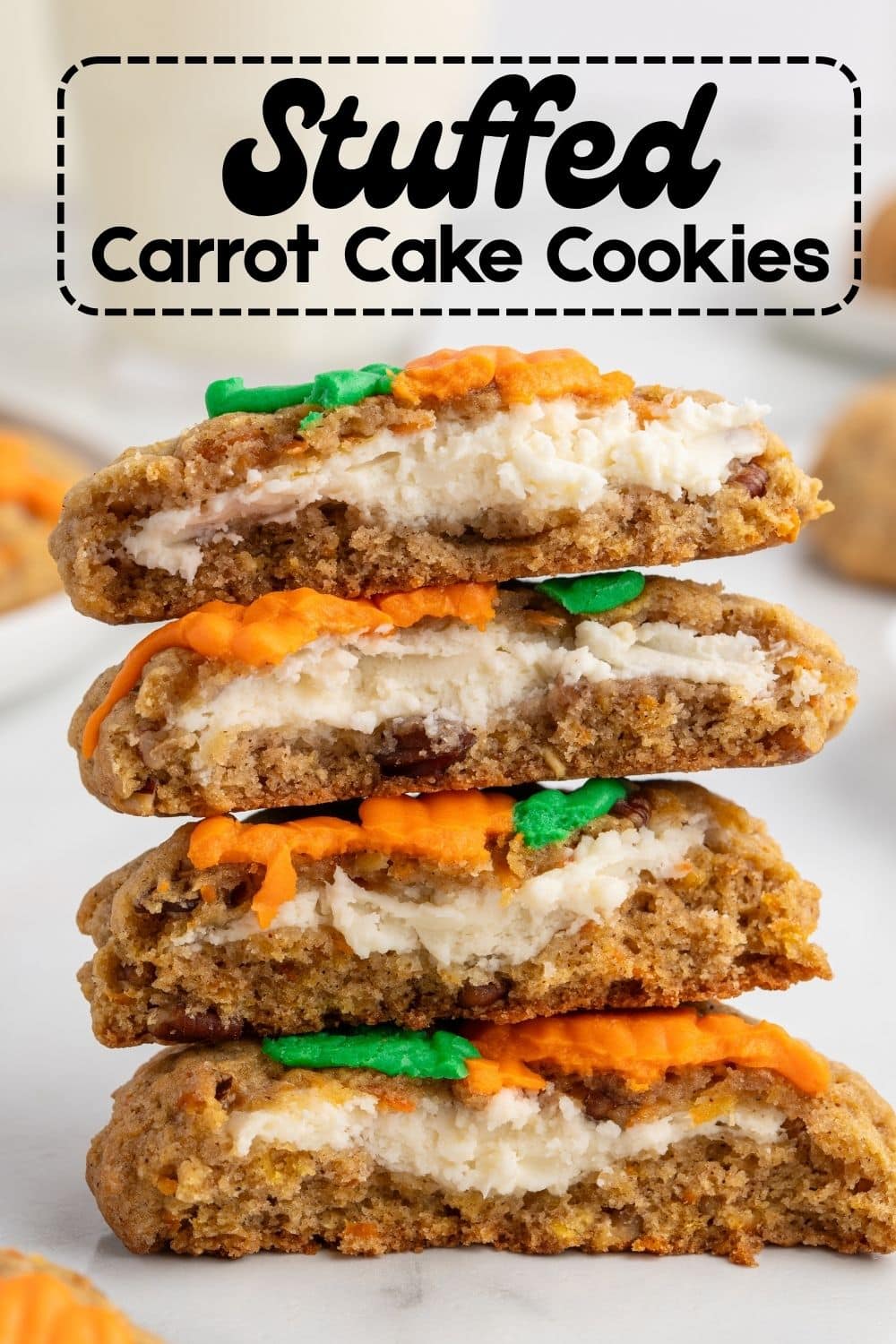 carrot cake stuffed cookies with icing on top