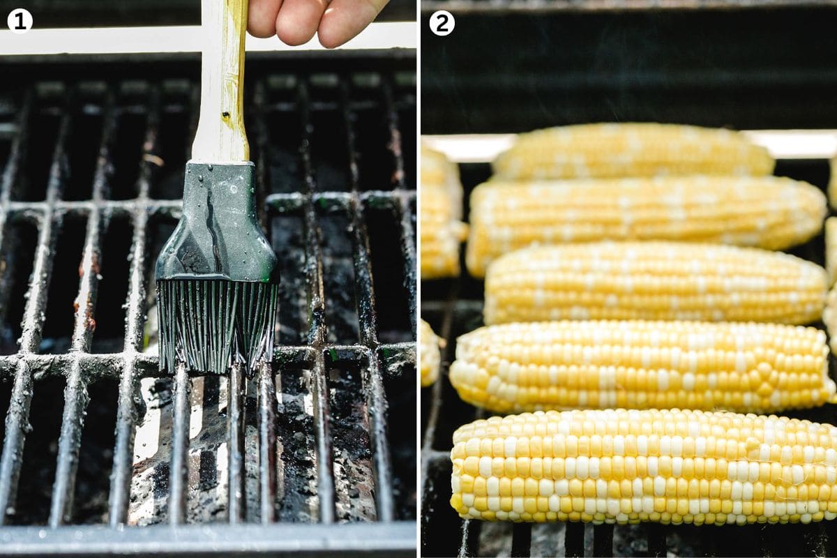 oil the grill grates and place the corn on top.