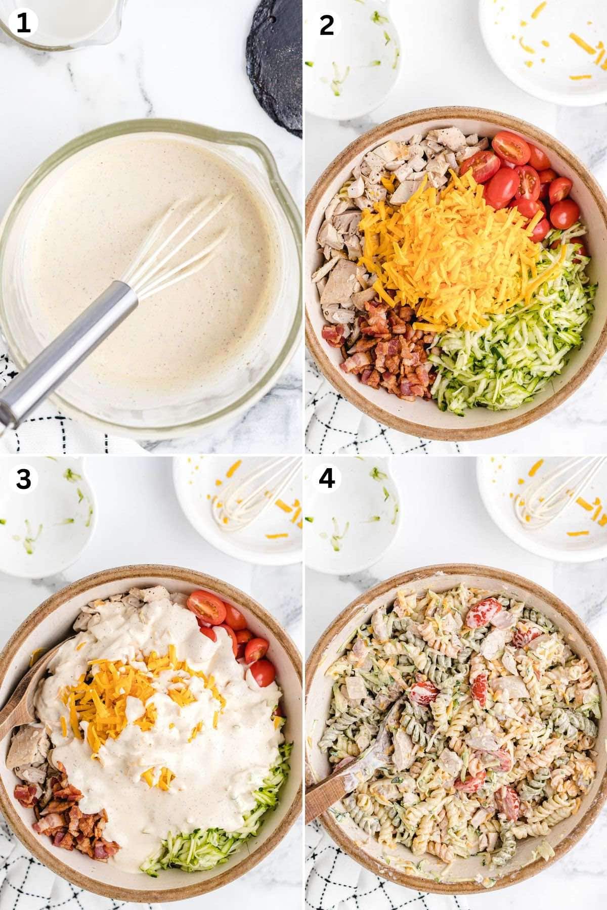 mix the ranch dressing. put all ingredients in a bowl. pour the dressing and mix to coat. 