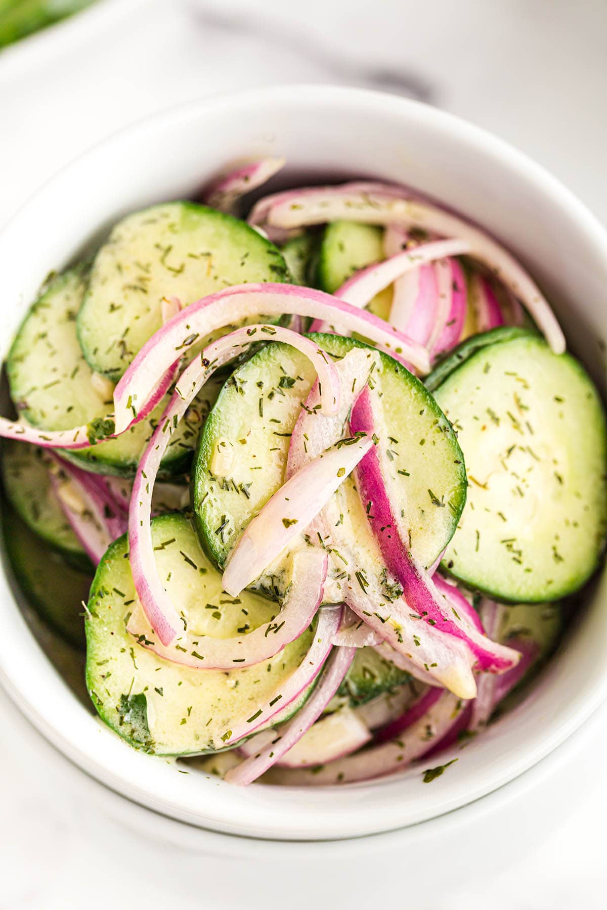 cucumber salad served in a bowl. 