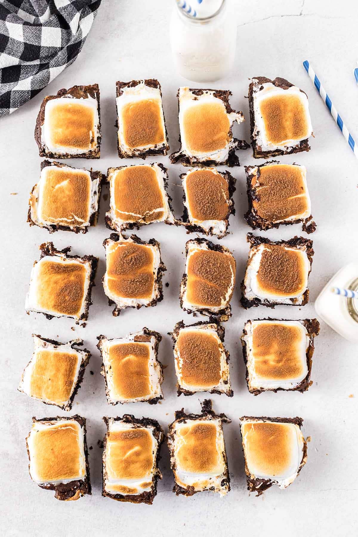a couple of smore brownie on top of table. 