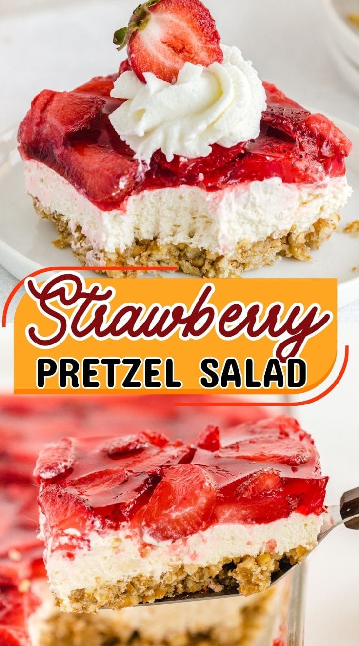 A slicer lifting a piece of Strawberry Pretzel Salad