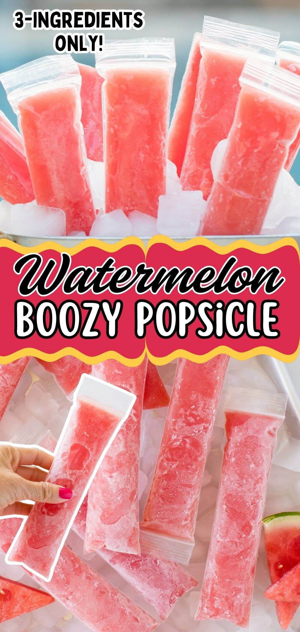 A hand grabbing boozy popsicles from cooler box filled with ice
