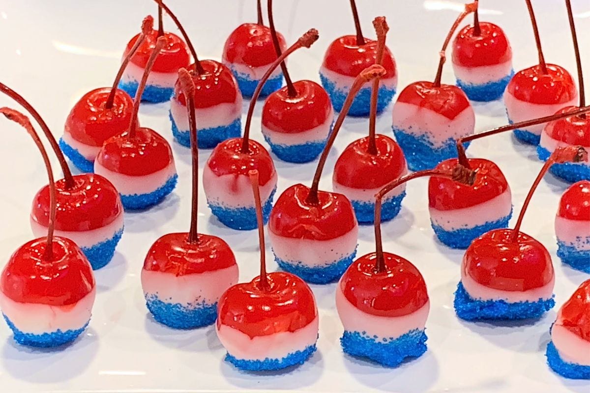 a couple of cherry bombs  with blue sanding sugar. 