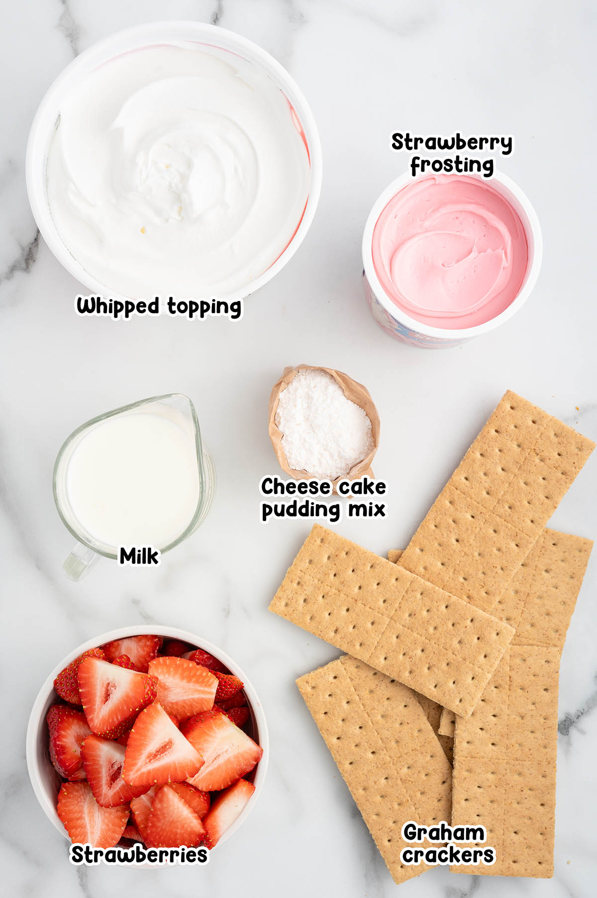 Strawberry Eclair Cake ingredients.