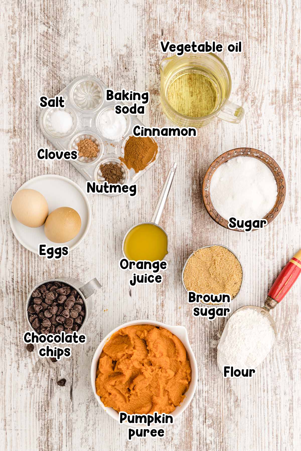 chocolate chip pumpkin bread ingredients. 