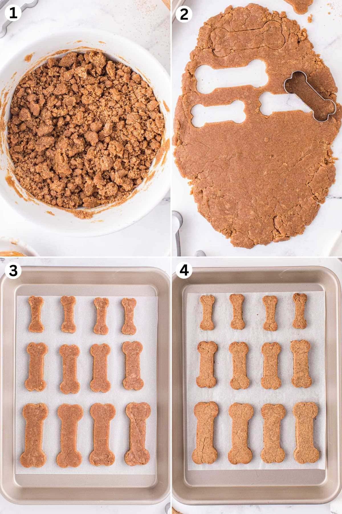 Create the cookie dough. Cut out the cookies. Place them on the baking sheet. Bake until golden brown.