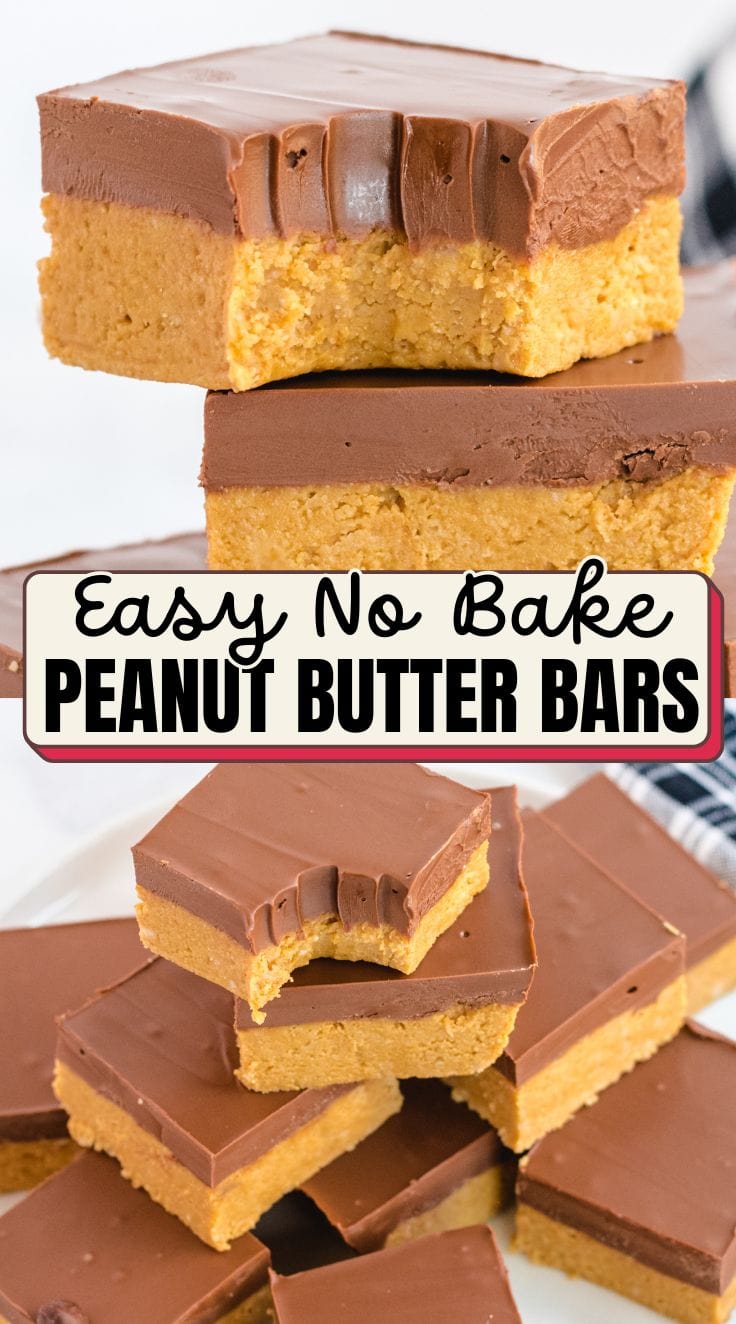 A stack of chewy No Bake Peanut Butter Bars