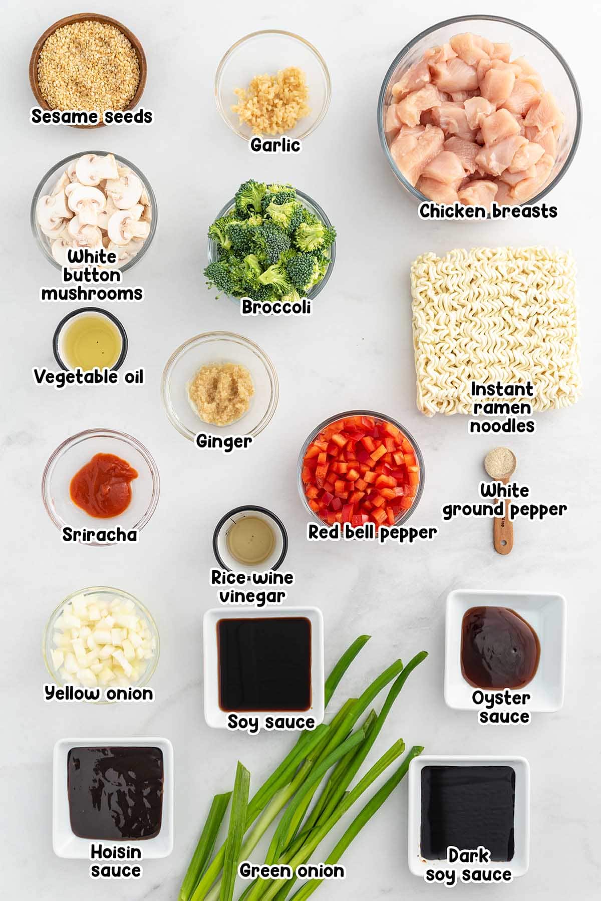 Chicken Ramen Stir Fry ingredients.