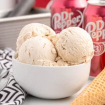 a bowl of Dr Pepper Ice Cream on the table.