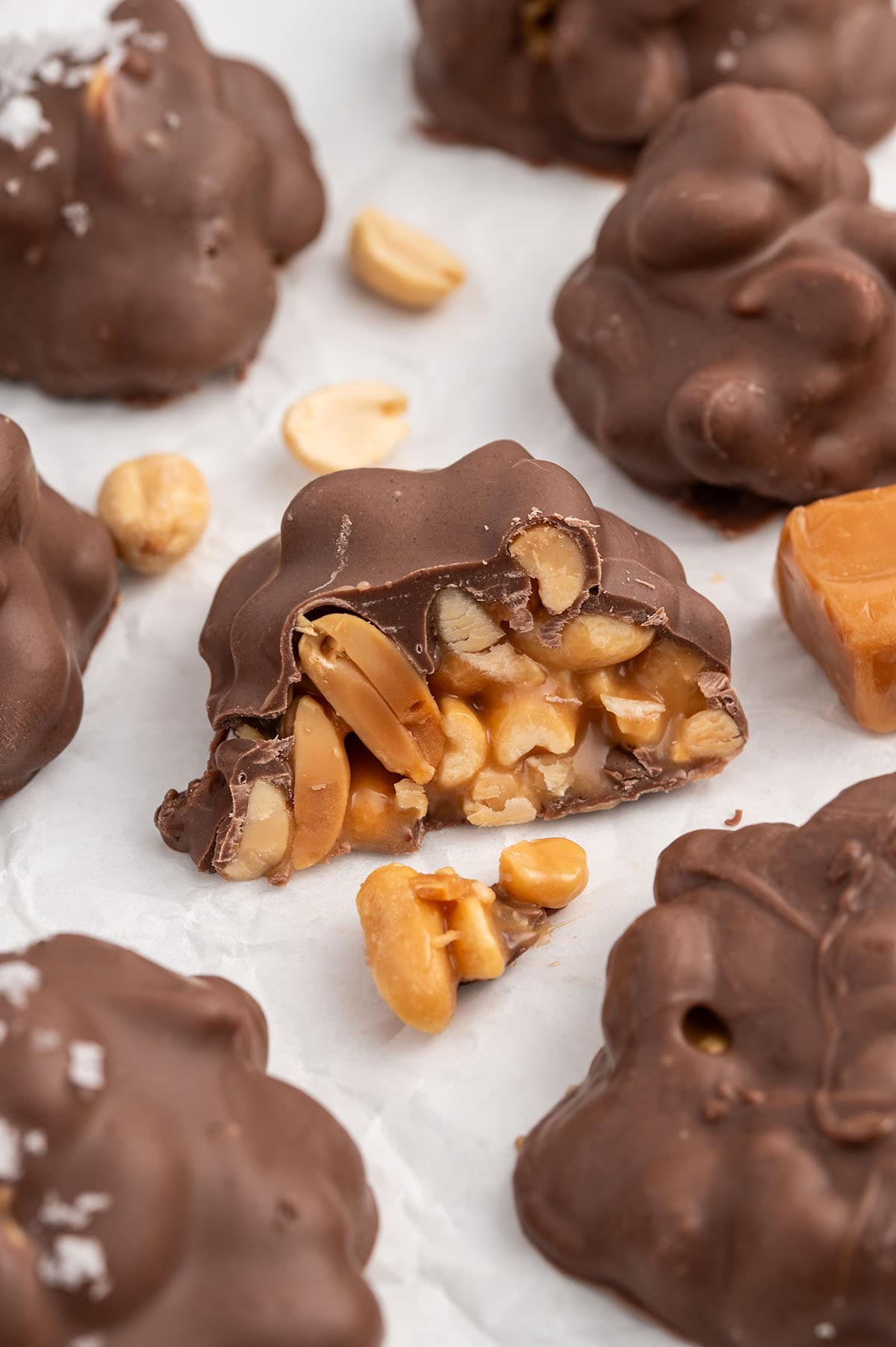 bitten salted peanut caramel clusters. 