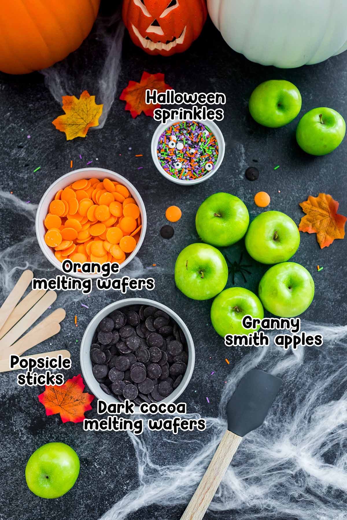 Halloween Chocolate Covered Apple Pops ingredients.