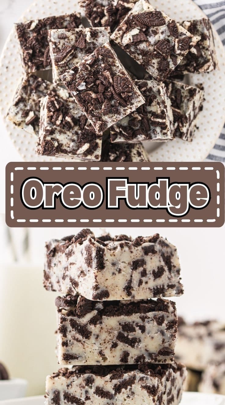 3 pieces of Oreo Fudge stacked on top of each other