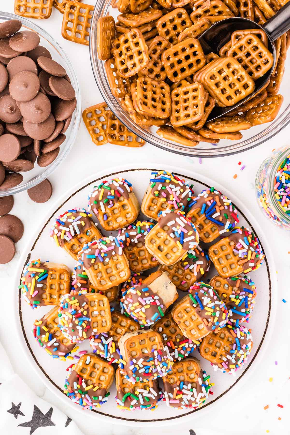 a plate filled with Pretzel Cookie Dough Bites.