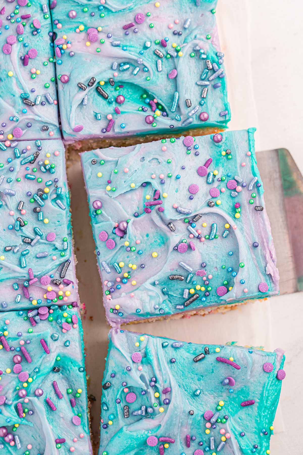 Unicorn Bars cut into squares. 