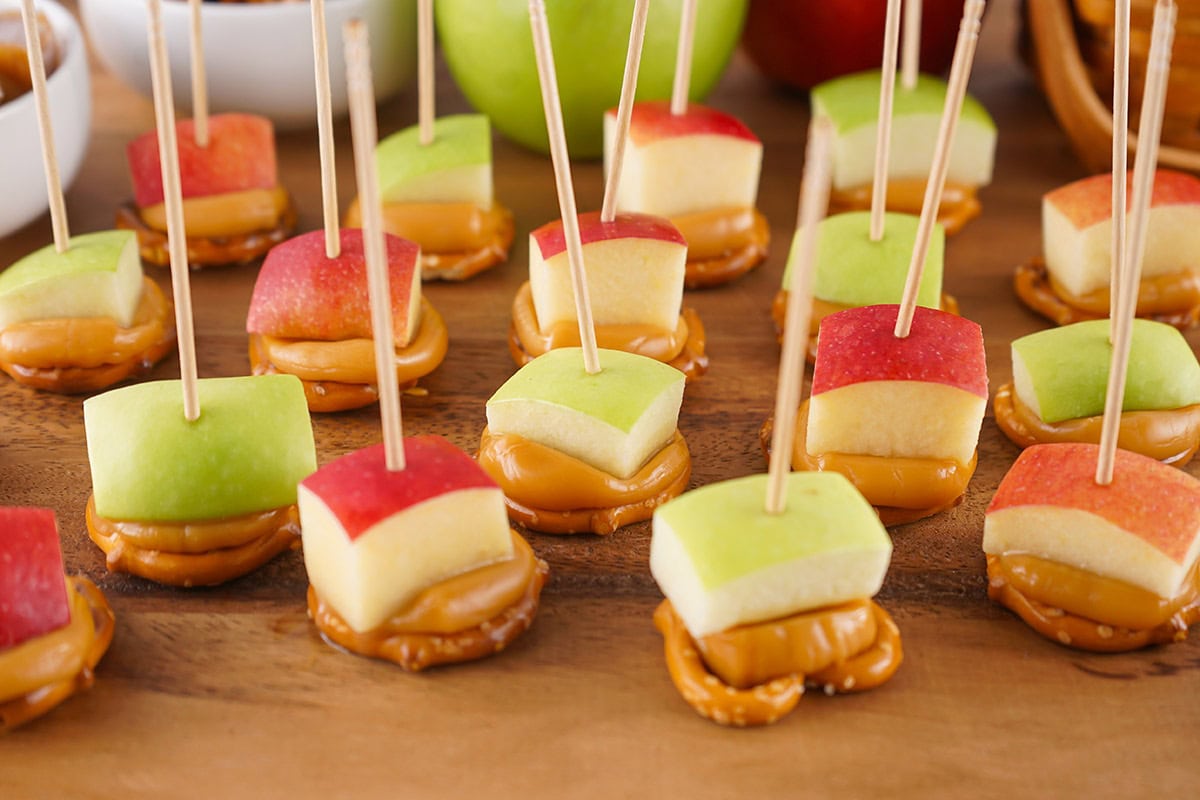 a couple of Caramel Apple Bites on the table.