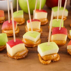 a couple of Caramel Apple Bites scattered on the table.