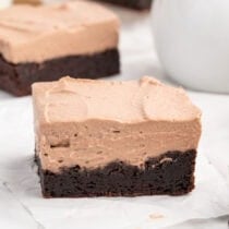 chocolate mousse brownies cut into squares.