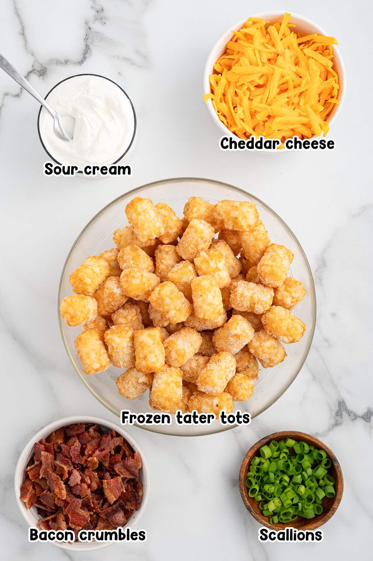 Loaded Tater Tot Cups ingredients.
