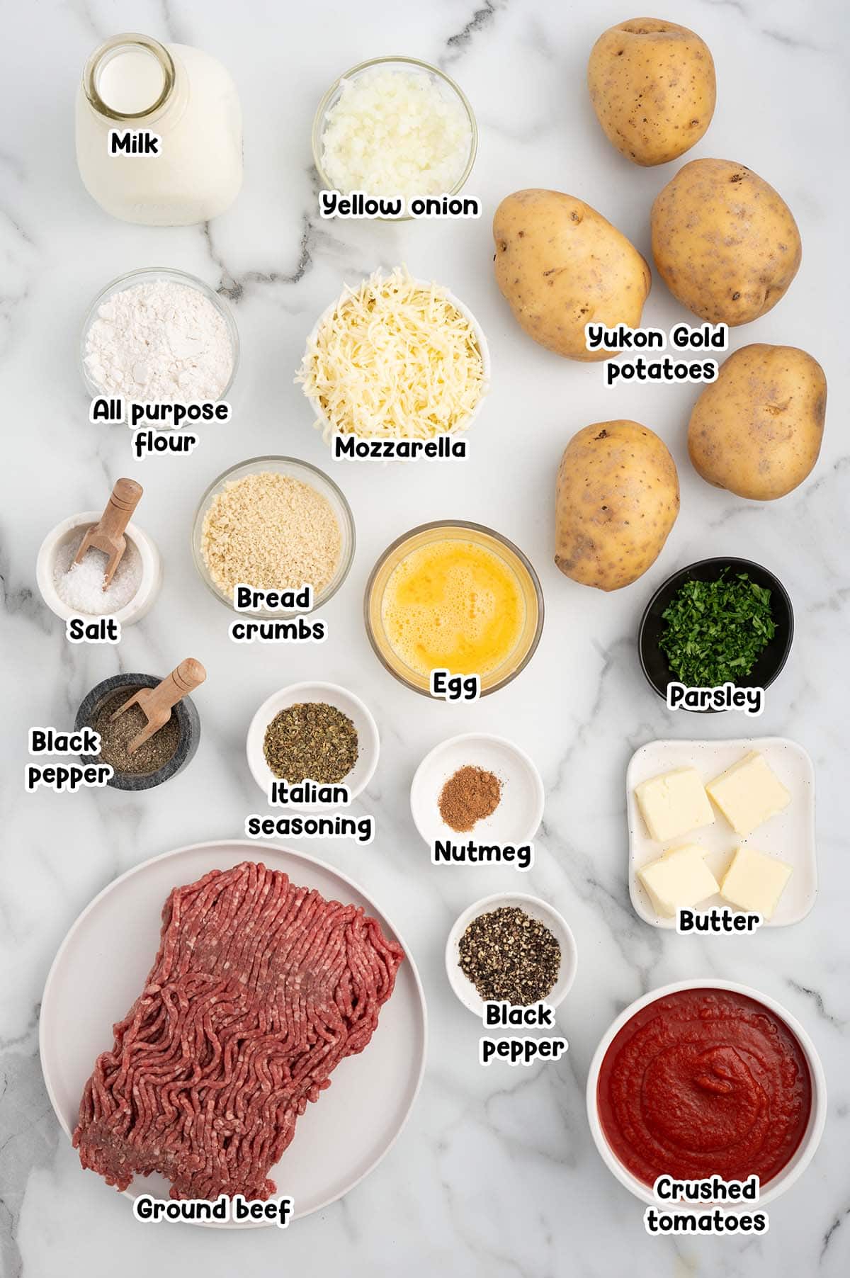 Meatballs and Potatoes ingredients.