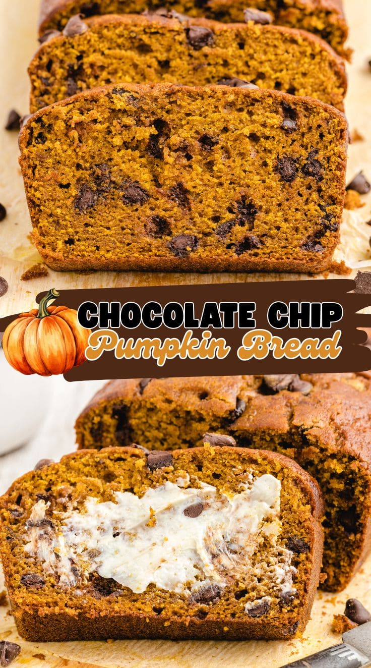 Slices of Chocolate Chip Pumpkin Bread ready to be served