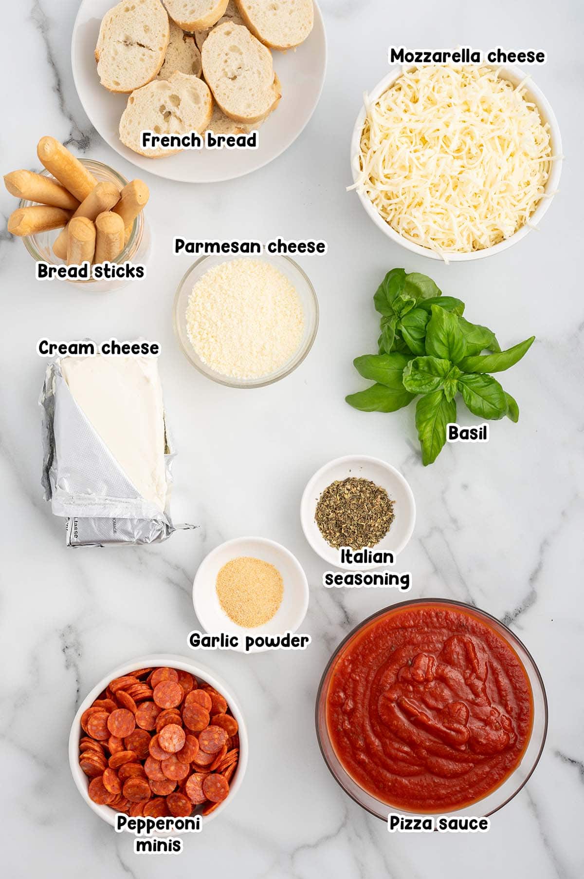 Crock Pot Pizza Dip ingredients.