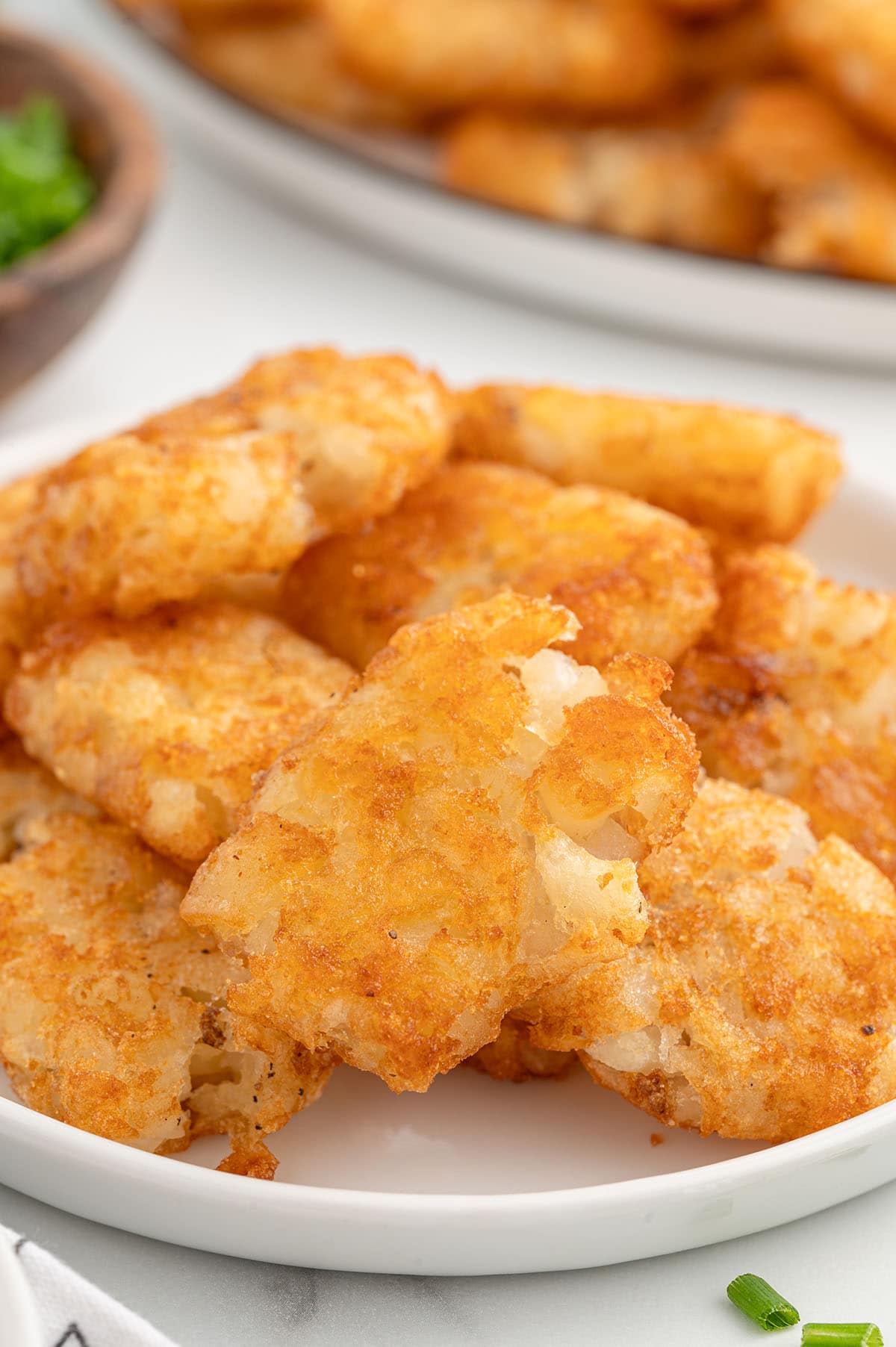 a couple of Smashed Tater Tots in a small plate.