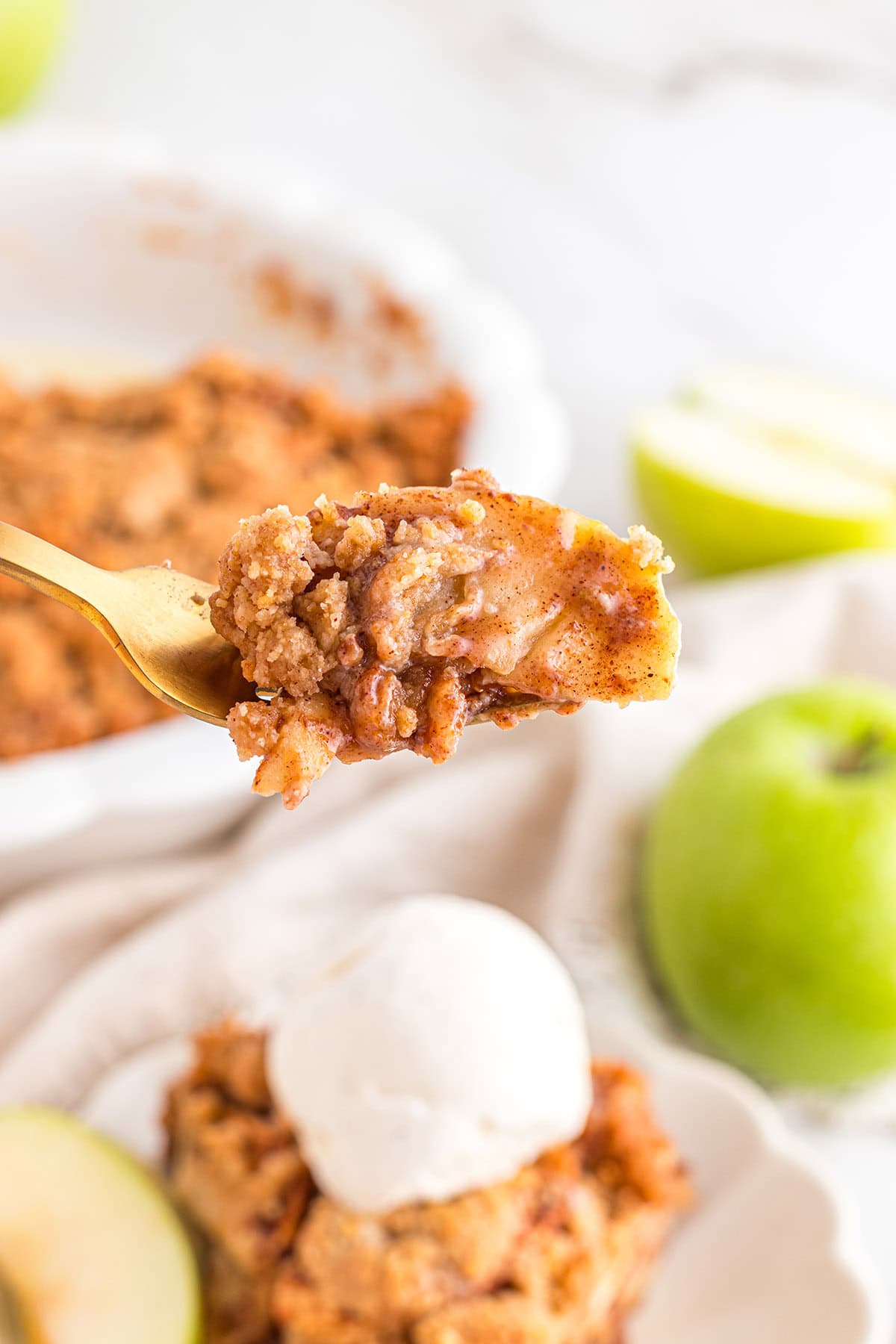 a forkful of Apple Pie with Graham Cracker Crust.