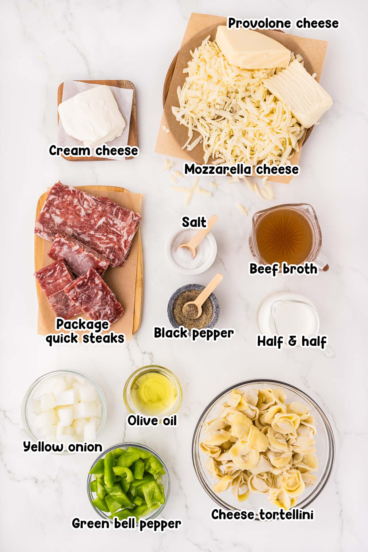 Philly Cheesesteak Tortellini ingredients.