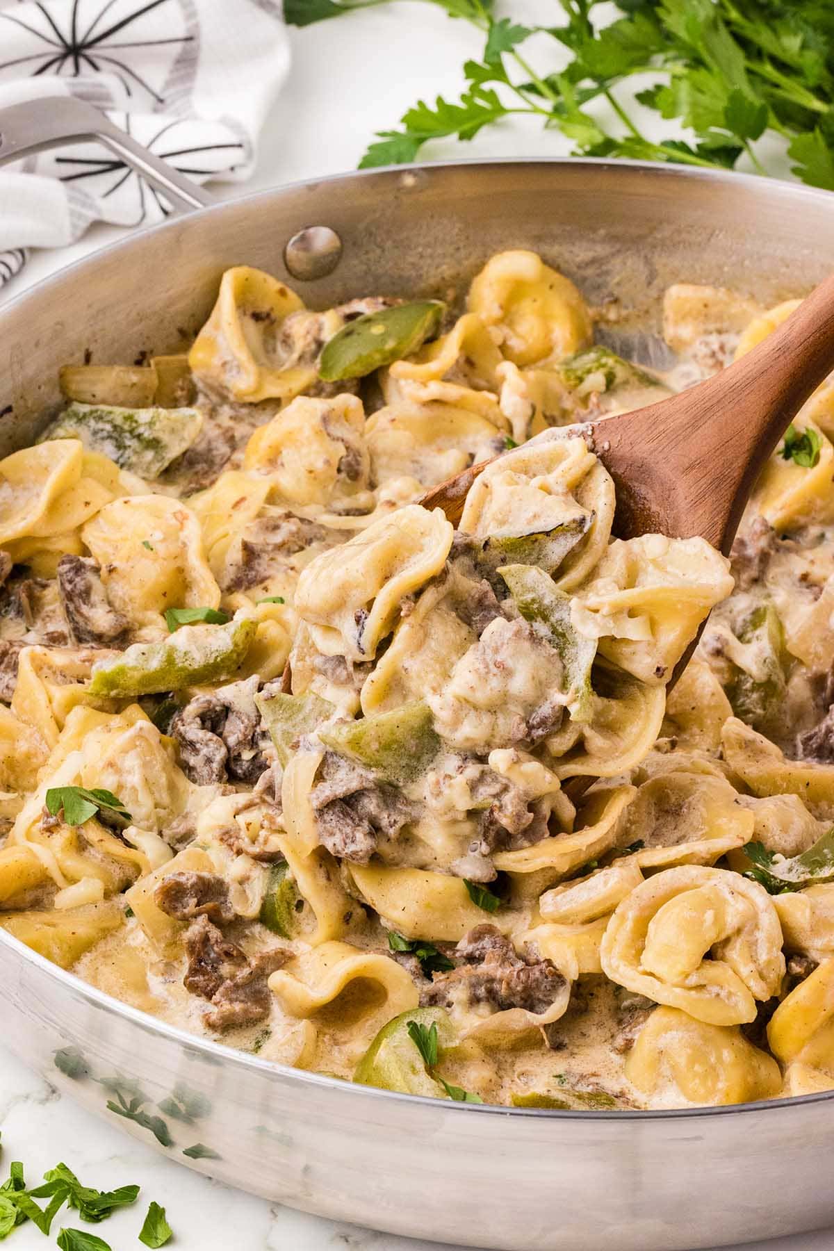 Philly Cheesesteak Tortellini in a large skillet.