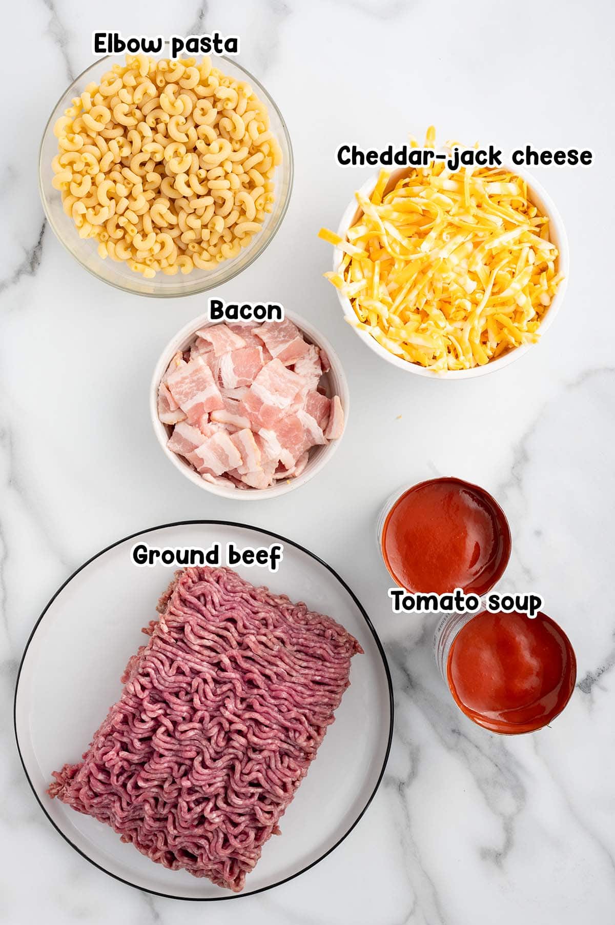 Bacon Cheeseburger Pasta ingredients.