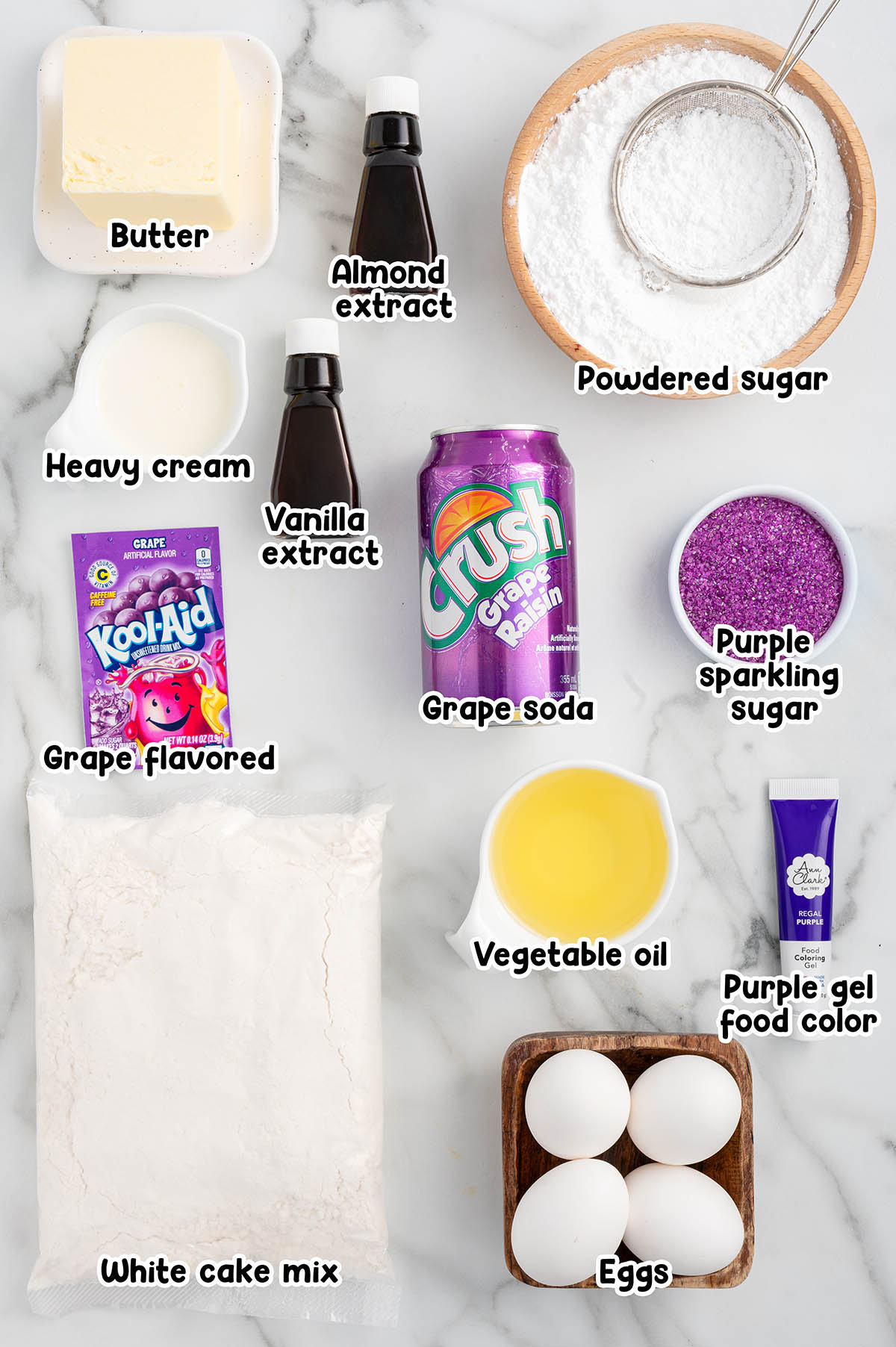 Grape Soda Cupcakes ingredients.